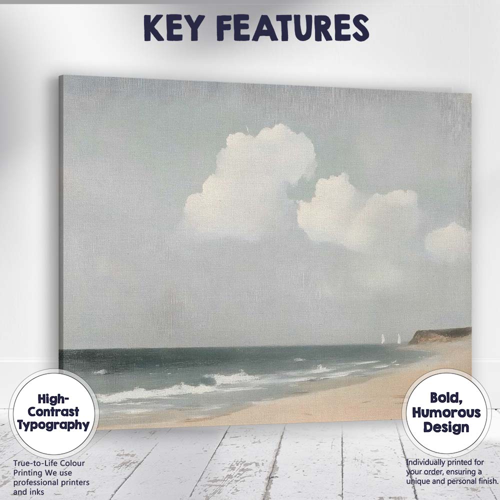Minimalist Tranquil Sandy Beach Soft Coastal Seascape Canvas Wall Art Print Decor Picture Ready to Hang