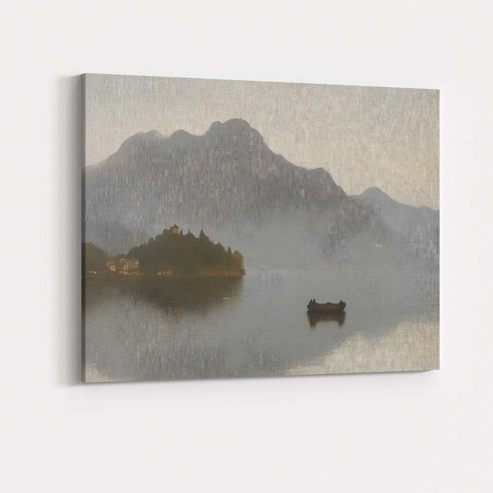 Misty Mountain Lake Island Boat Atmospheric Landscape Canvas Wall Art Print Decor Picture Ready to Hang