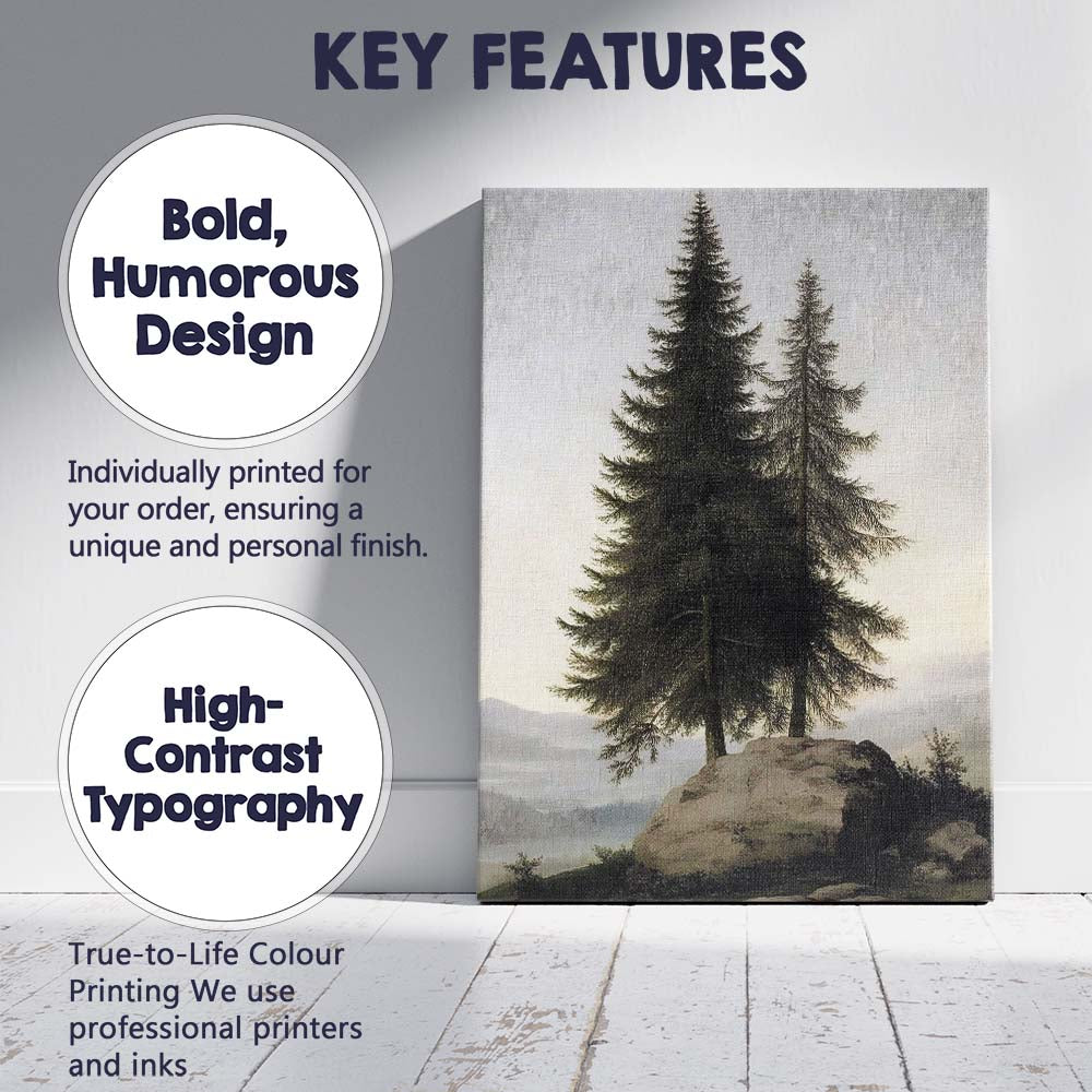 Majestic Evergreen Pine Trees Rocky Hill Nature Landscape Canvas Wall Art Print Decor Picture Ready to Hang