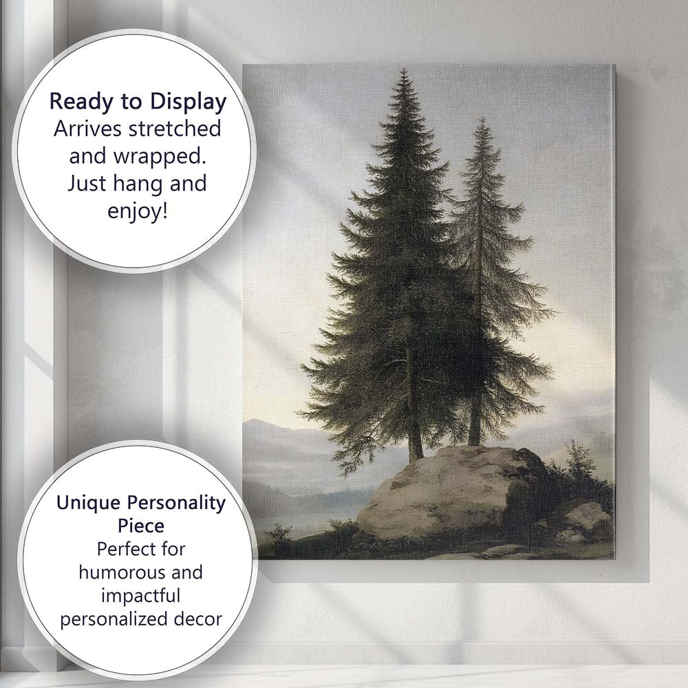 Majestic Evergreen Pine Trees Rocky Hill Nature Landscape Canvas Wall Art Print Decor Picture Ready to Hang