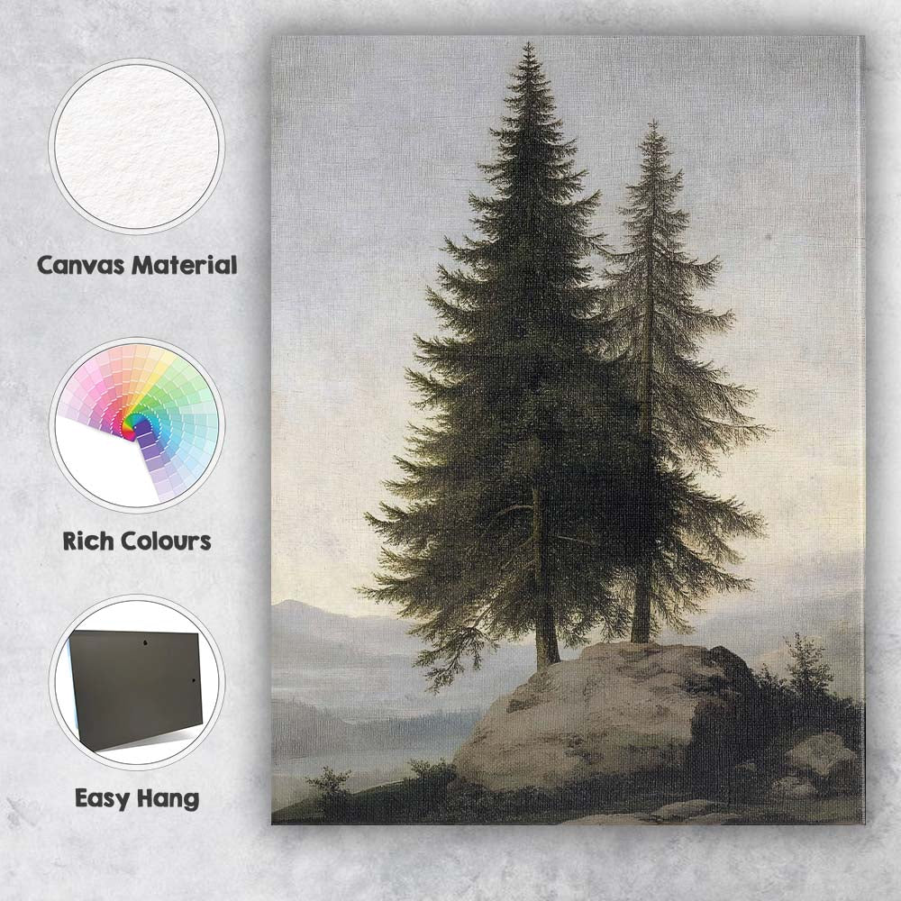 Majestic Evergreen Pine Trees Rocky Hill Nature Landscape Canvas Wall Art Print Decor Picture Ready to Hang