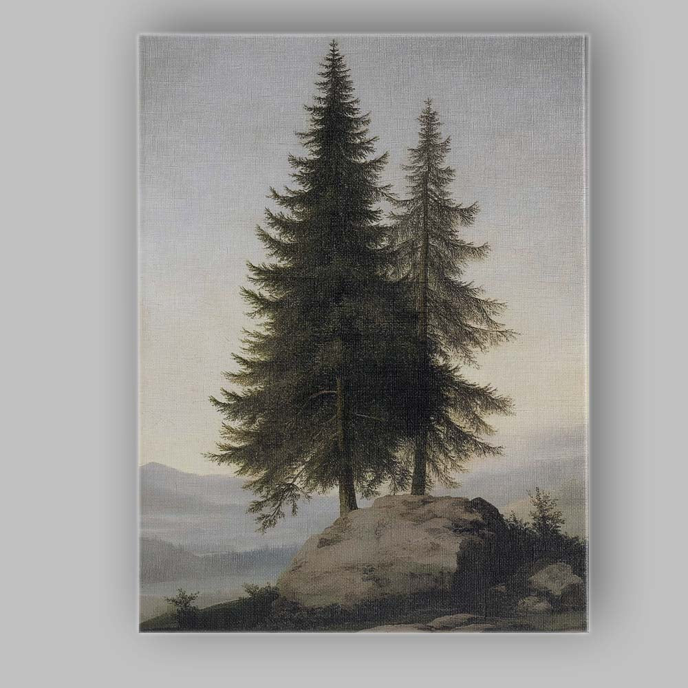 Majestic Evergreen Pine Trees Rocky Hill Nature Landscape Canvas Wall Art Print Decor Picture Ready to Hang