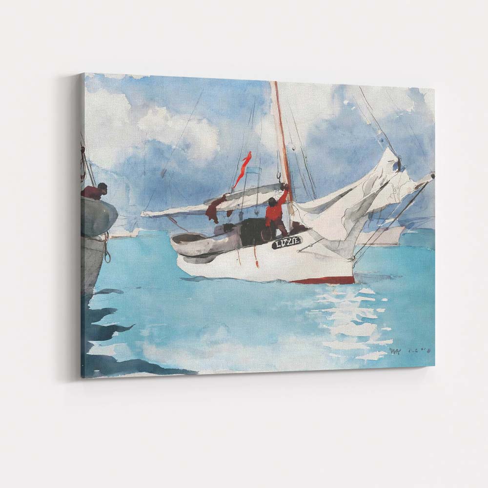Watercolour Harbour Sailing Boat Coastal Marine Scene Canvas Wall Art Print Decor Picture Ready to Hang