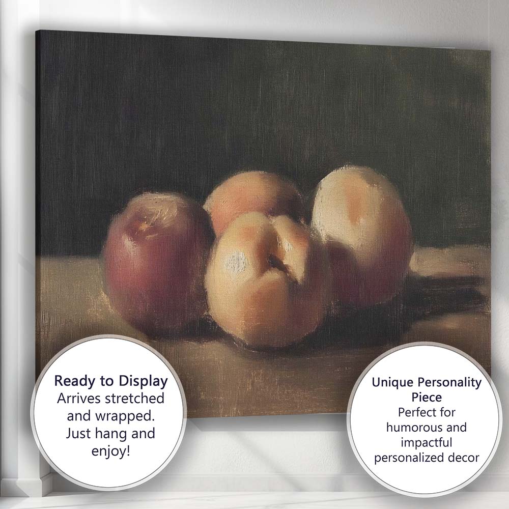 Classic Oil Painting Peaches Still Life Fruit Artwork Canvas Wall Art Print Decor Picture Ready to Hang