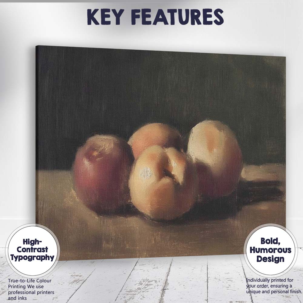 Classic Oil Painting Peaches Still Life Fruit Artwork Canvas Wall Art Print Decor Picture Ready to Hang