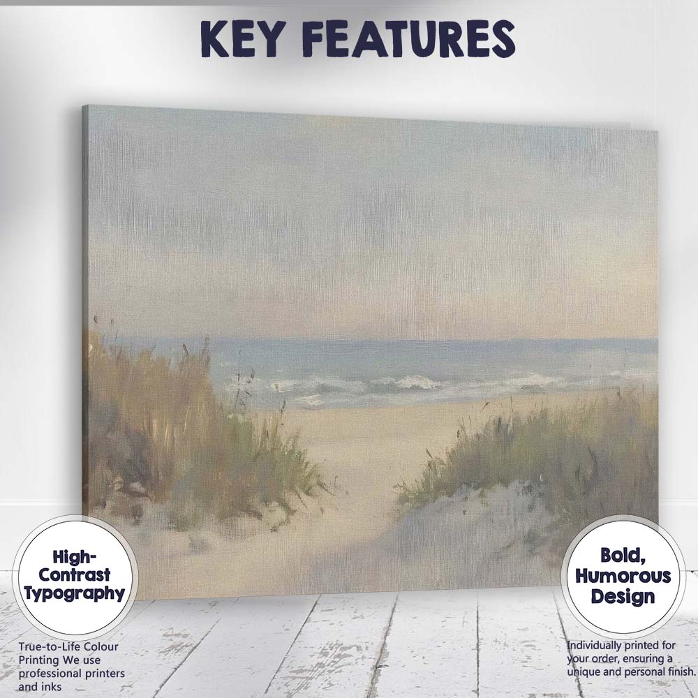 Soft Coastal Sand Dunes Beach Seascape Landscape Canvas Wall Art Print Decor Picture Ready to Hang