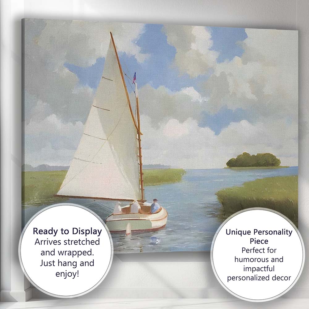Traditional Sailing Boat Estuary Waterside Landscape Painting Canvas Wall Art Print Decor Picture Ready to Hang