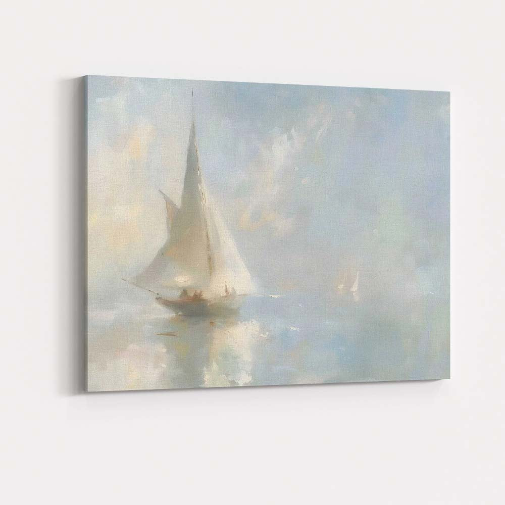Minimalist Misty Sailboat Ocean Seascape Painting Canvas Wall Art Print Decor Picture Ready to Hang