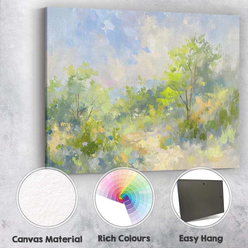 Loose Impressionist Green Woodland Landscape Painting Canvas Wall Art Print Decor Picture Ready to Hang