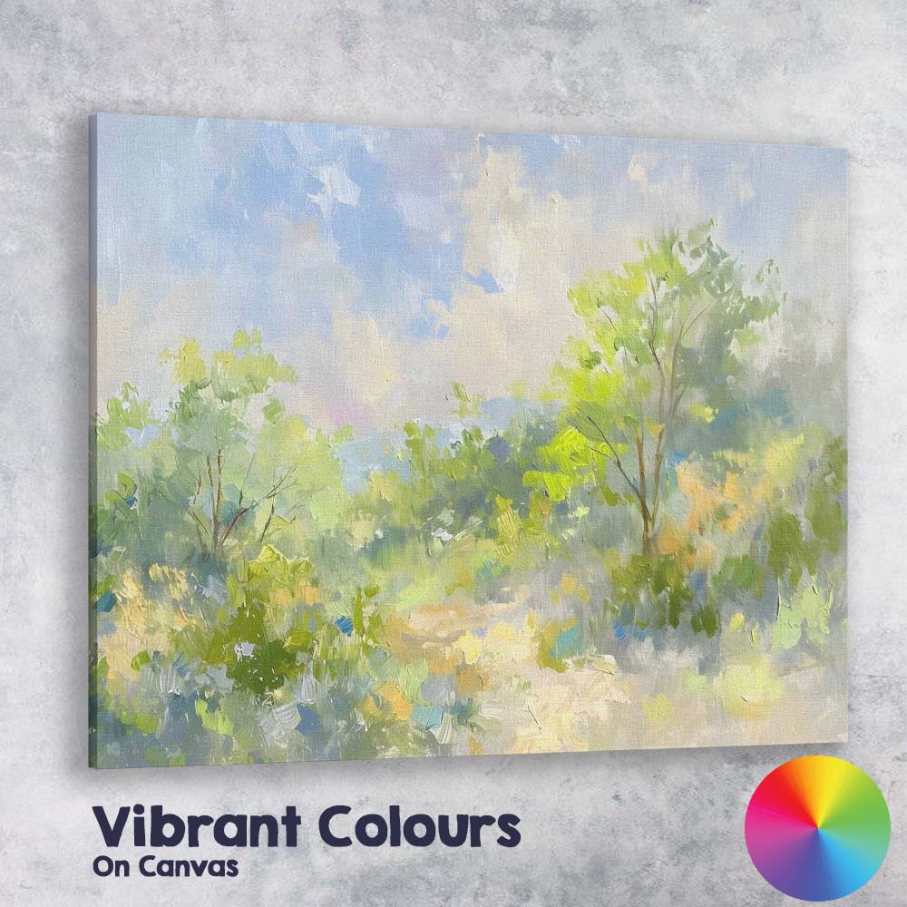 Loose Impressionist Green Woodland Landscape Painting Canvas Wall Art Print Decor Picture Ready to Hang