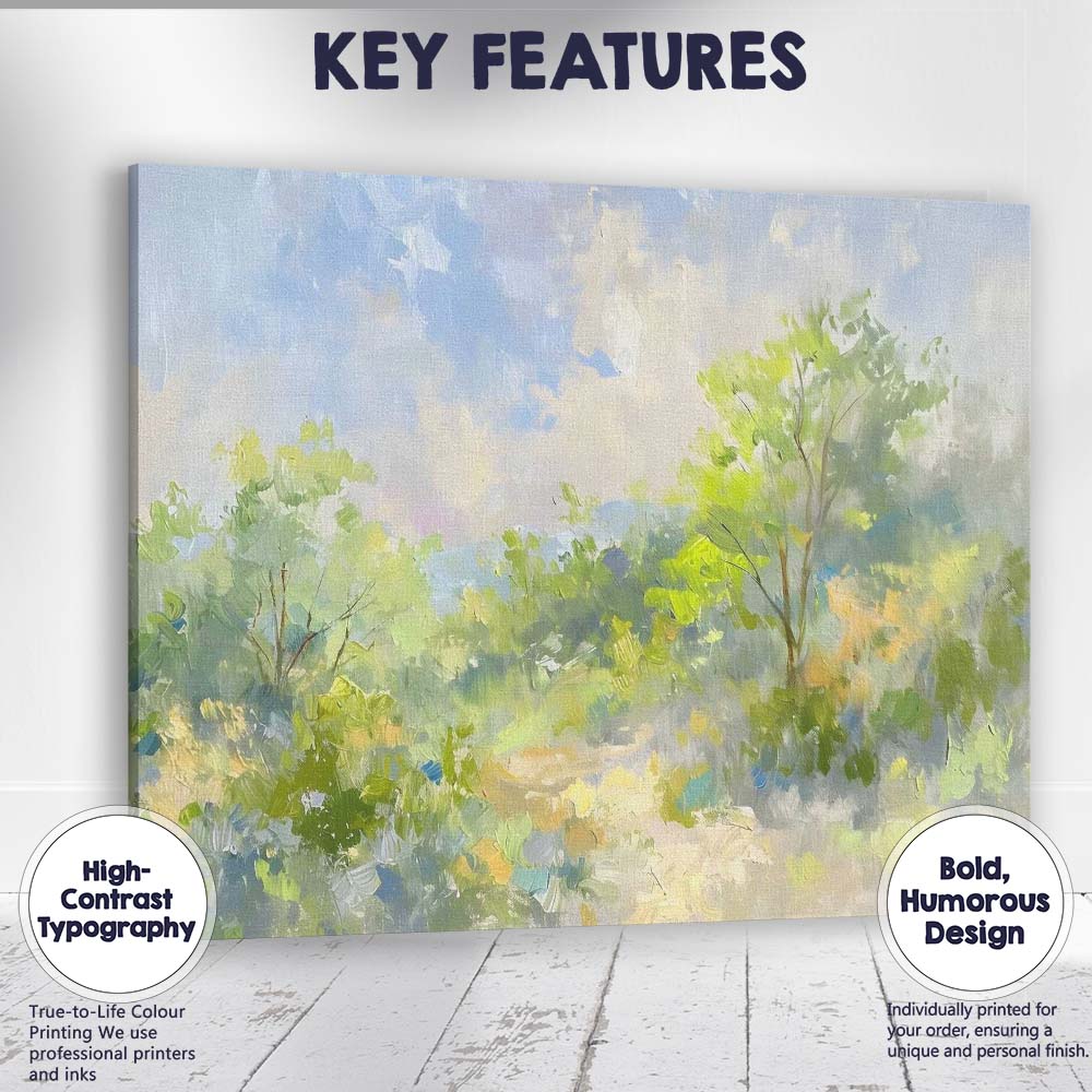 Loose Impressionist Green Woodland Landscape Painting Canvas Wall Art Print Decor Picture Ready to Hang