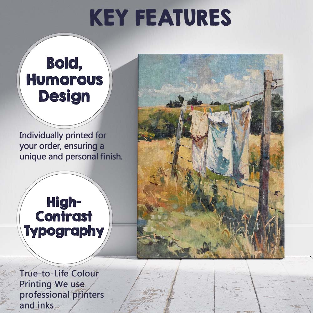 Rustic Countryside Washing Line Rural Landscape Canvas Wall Art Print Decor Picture Ready to Hang