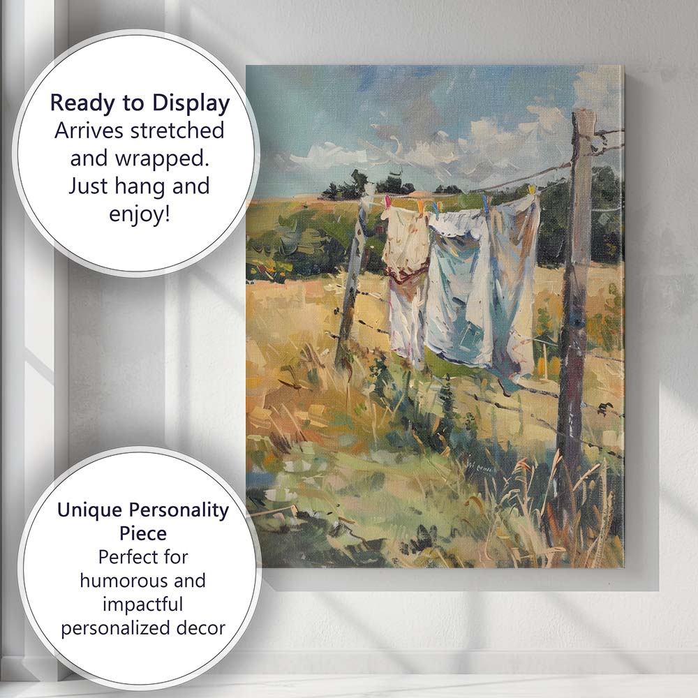 Rustic Countryside Washing Line Rural Landscape Canvas Wall Art Print Decor Picture Ready to Hang