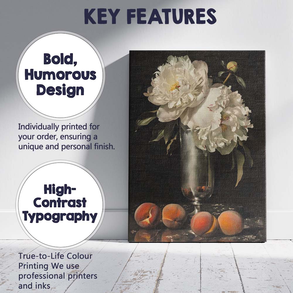 Elegant White Peony Bouquet Glass Vase Still Life Canvas Wall Art Print Decor Picture Ready to Hang