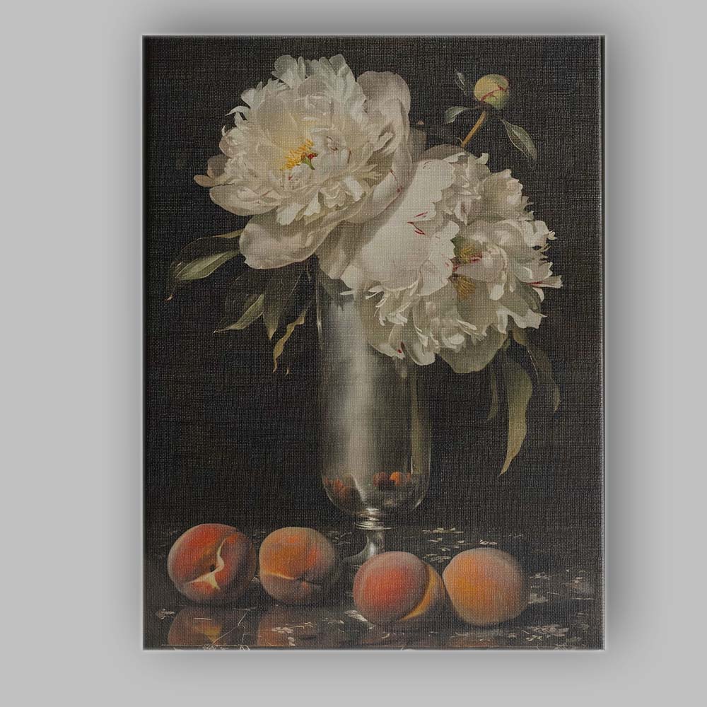 Elegant White Peony Bouquet Glass Vase Still Life Canvas Wall Art Print Decor Picture Ready to Hang