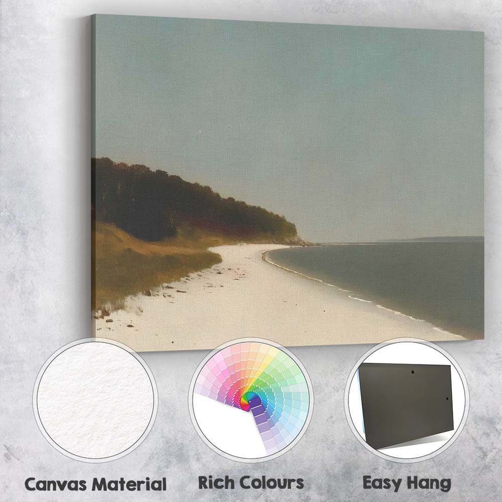 Tranquil Sandy Beach Curving Coastline Minimalist Seascape Canvas Wall Art Print Decor Picture Ready to Hang