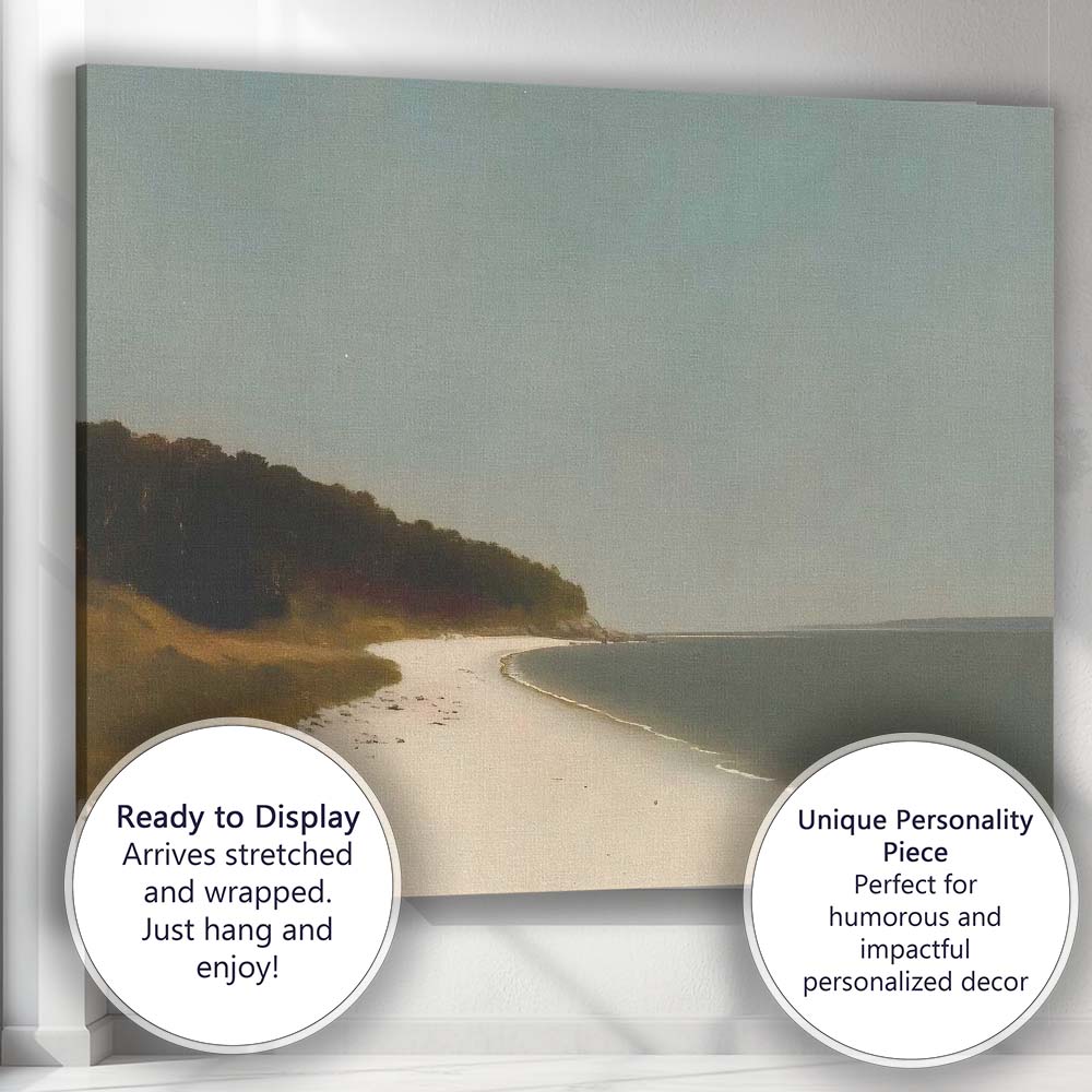 Tranquil Sandy Beach Curving Coastline Minimalist Seascape Canvas Wall Art Print Decor Picture Ready to Hang