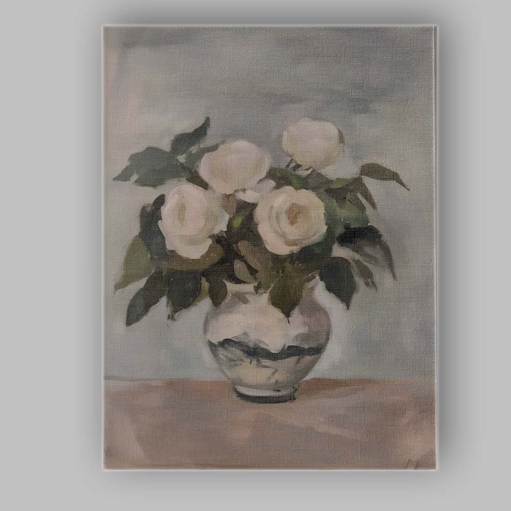 Neutral White Rose Bouquet Still Life Vase Painting Canvas Wall Art Print Decor Picture Ready to Hang