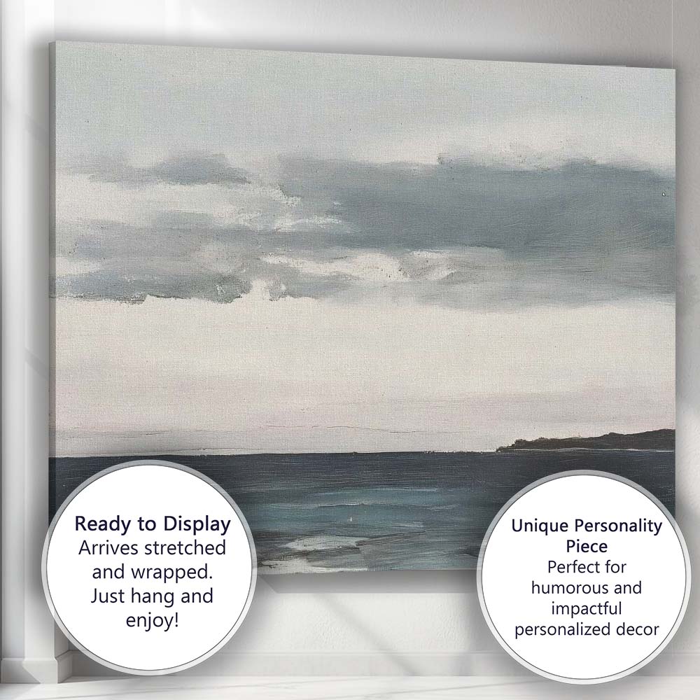 Minimalist Moody Ocean Horizon Coastal Seascape Painting Canvas Wall Art Print Decor Picture Ready to Hang