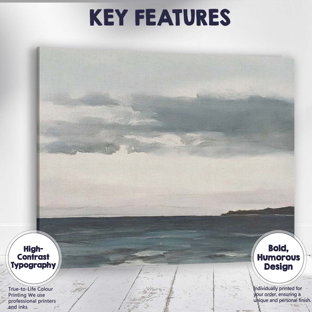 Minimalist Moody Ocean Horizon Coastal Seascape Painting Canvas Wall Art Print Decor Picture Ready to Hang