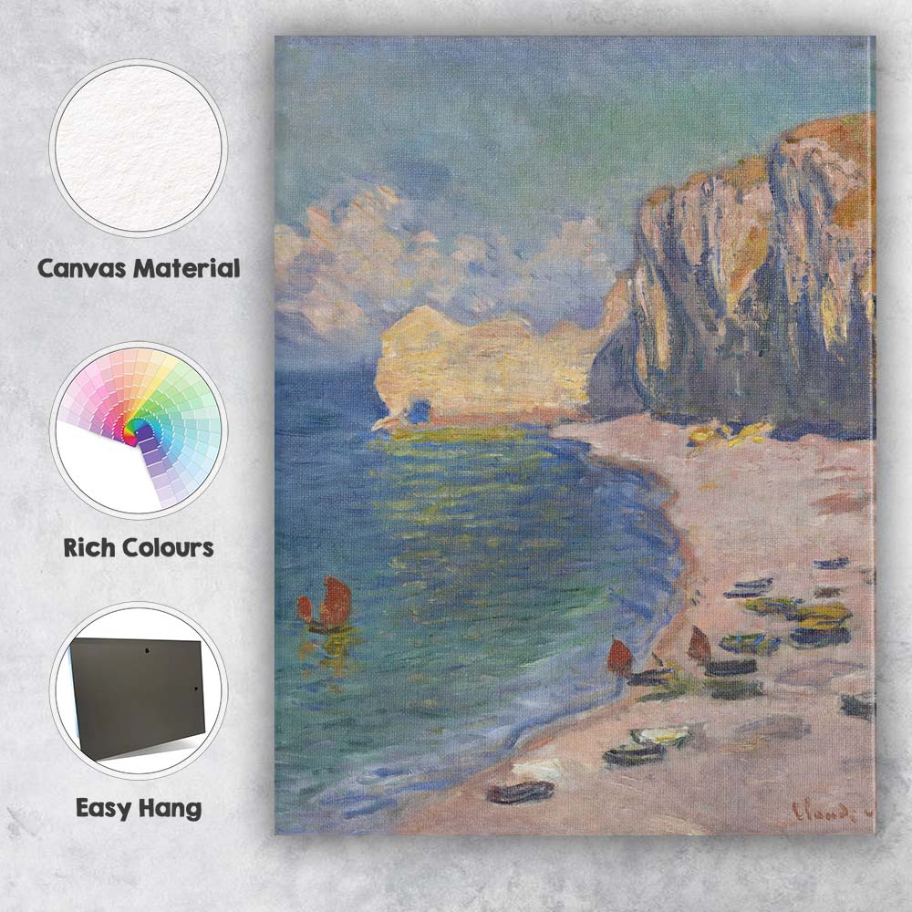 Impressionist Coastal Cliffs Beach and Fishing Boats Canvas Wall Art Print Decor Picture Ready to Hang