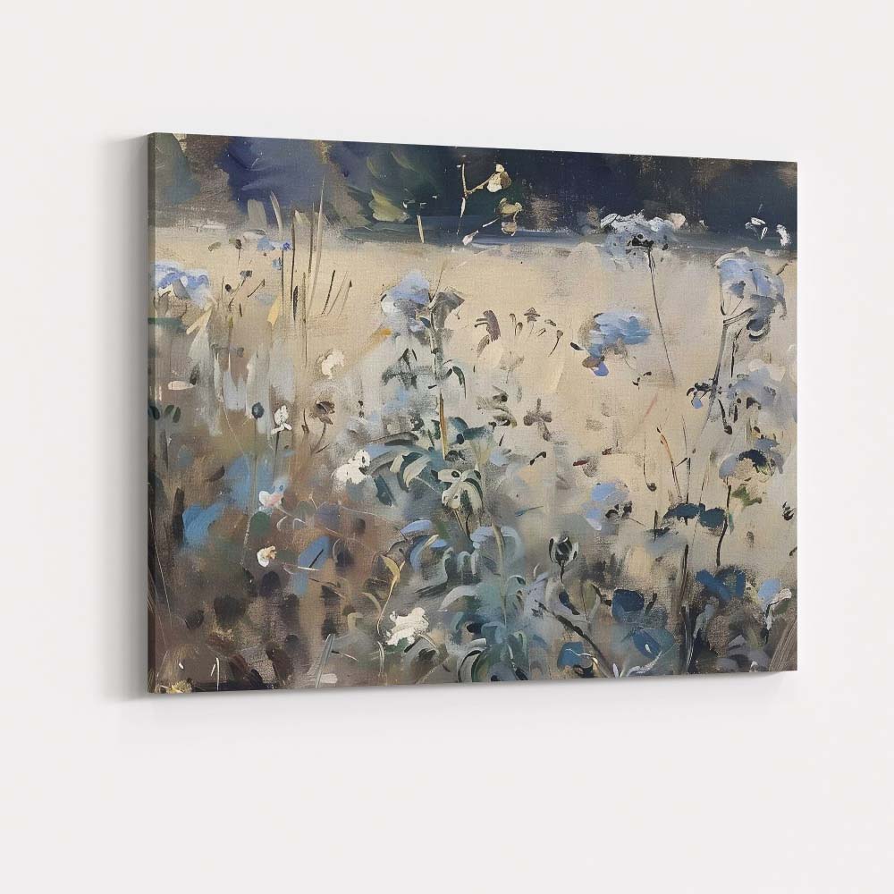 Abstract Blue Wildflower Garden Expressive Floral Painting Canvas Wall Art Print Decor Picture Ready to Hang