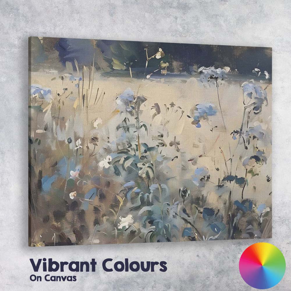 Abstract Blue Wildflower Garden Expressive Floral Painting Canvas Wall Art Print Decor Picture Ready to Hang