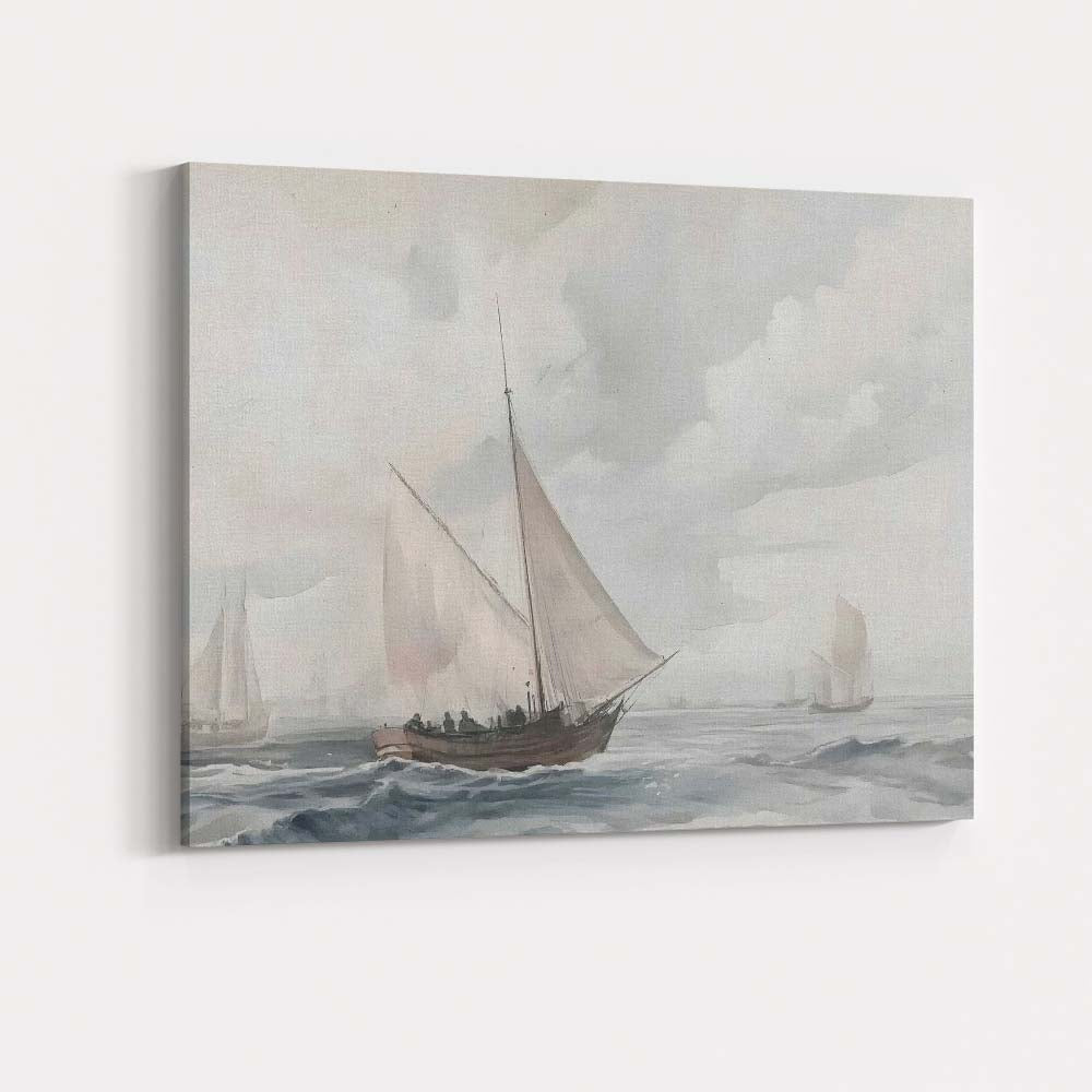 Classic Sailing Boats Grey Sea Maritime Painting Canvas Wall Art Print Decor Picture Ready to Hang