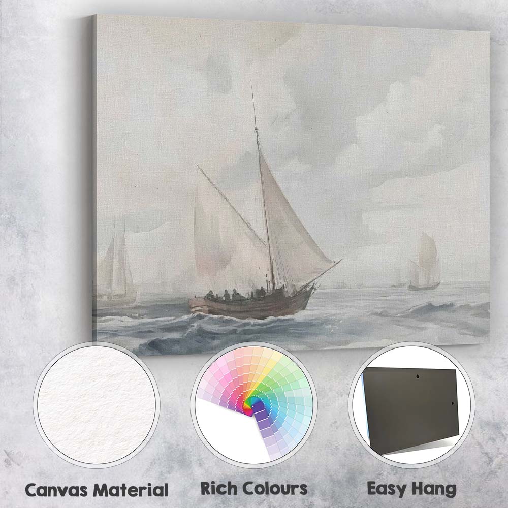 Classic Sailing Boats Grey Sea Maritime Painting Canvas Wall Art Print Decor Picture Ready to Hang