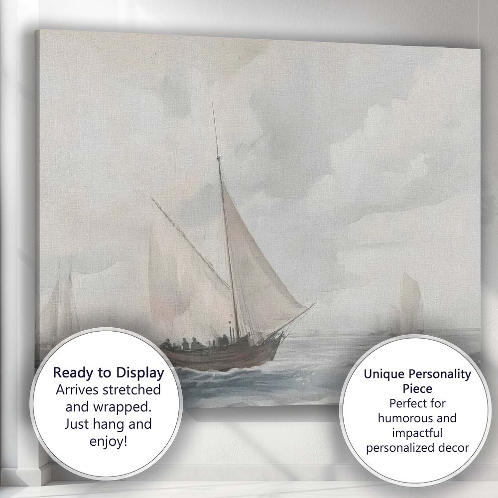 Classic Sailing Boats Grey Sea Maritime Painting Canvas Wall Art Print Decor Picture Ready to Hang