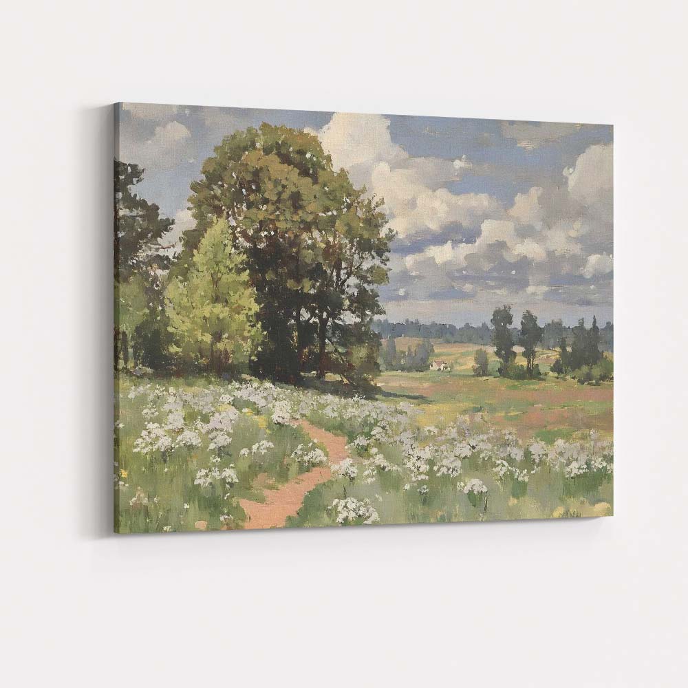 Impressionist Countryside Wildflower Meadow Woodland Path Landscape Canvas Wall Art Print Decor Picture Ready to Hang