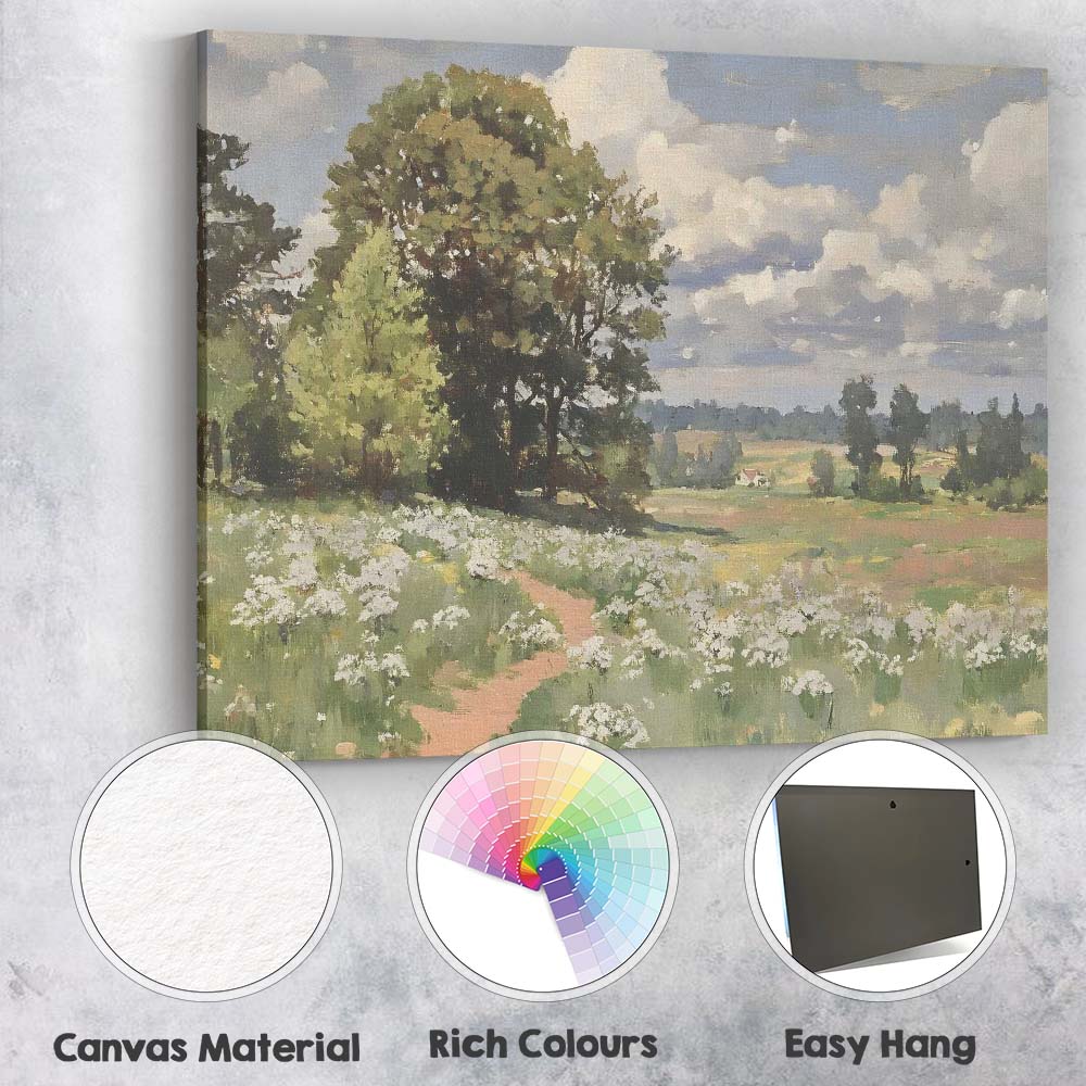 Impressionist Countryside Wildflower Meadow Woodland Path Landscape Canvas Wall Art Print Decor Picture Ready to Hang