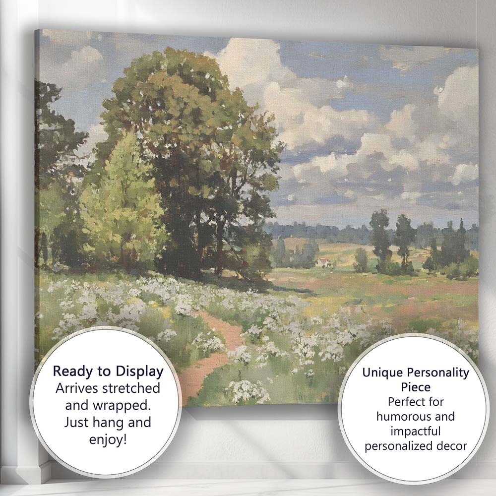 Impressionist Countryside Wildflower Meadow Woodland Path Landscape Canvas Wall Art Print Decor Picture Ready to Hang