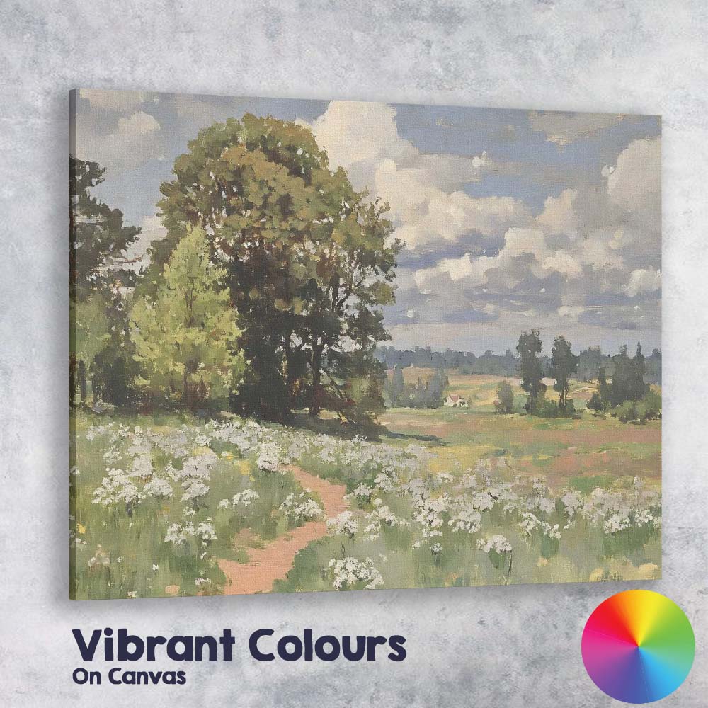 Impressionist Countryside Wildflower Meadow Woodland Path Landscape Canvas Wall Art Print Decor Picture Ready to Hang
