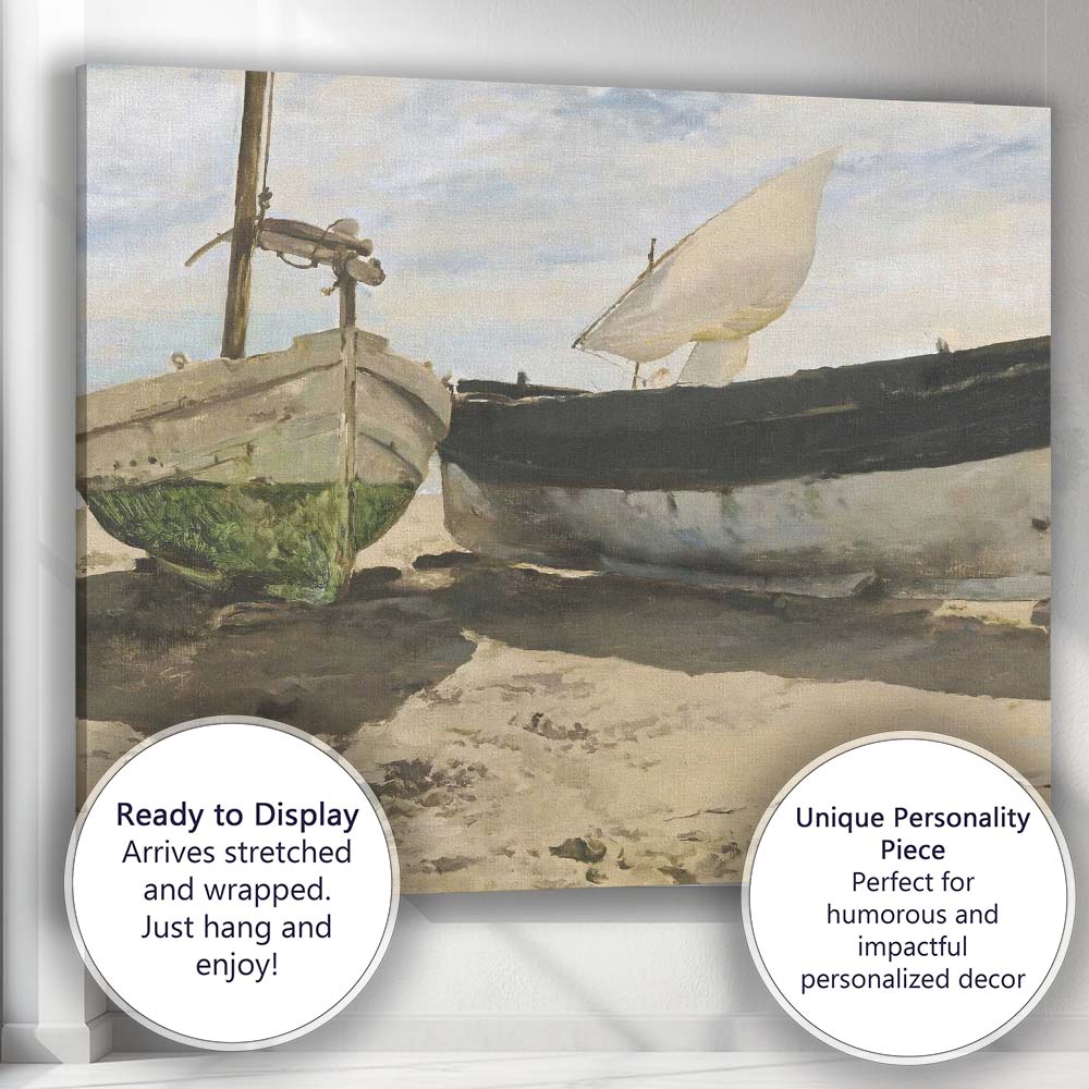 Rustic Fishing Boats Coastal Harbour Seaside Painting Canvas Wall Art Print Decor Picture Ready to Hang