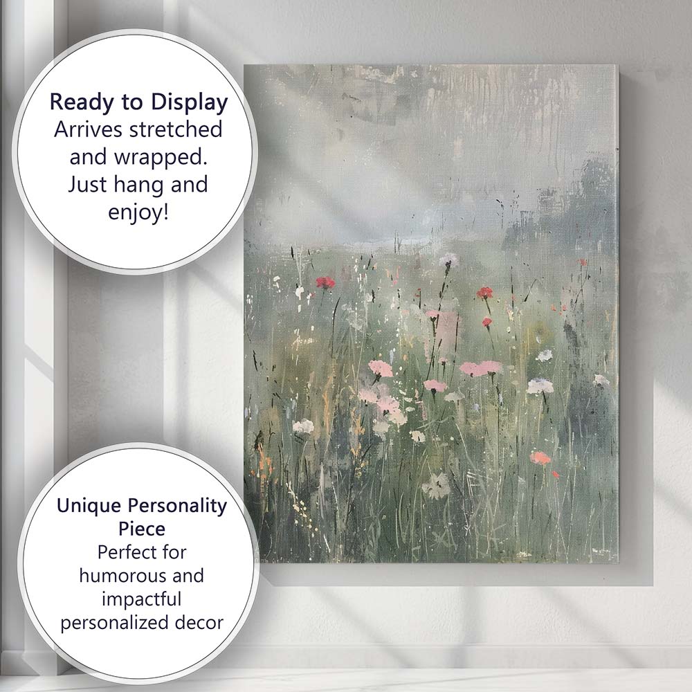 Soft Abstract Wildflower Meadow Misty Botanical Landscape Canvas Wall Art Print Decor Picture Ready to Hang