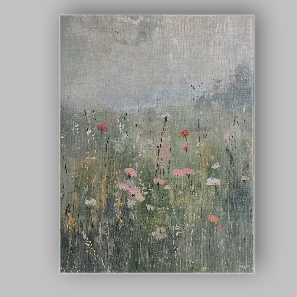 Soft Abstract Wildflower Meadow Misty Botanical Landscape Canvas Wall Art Print Decor Picture Ready to Hang