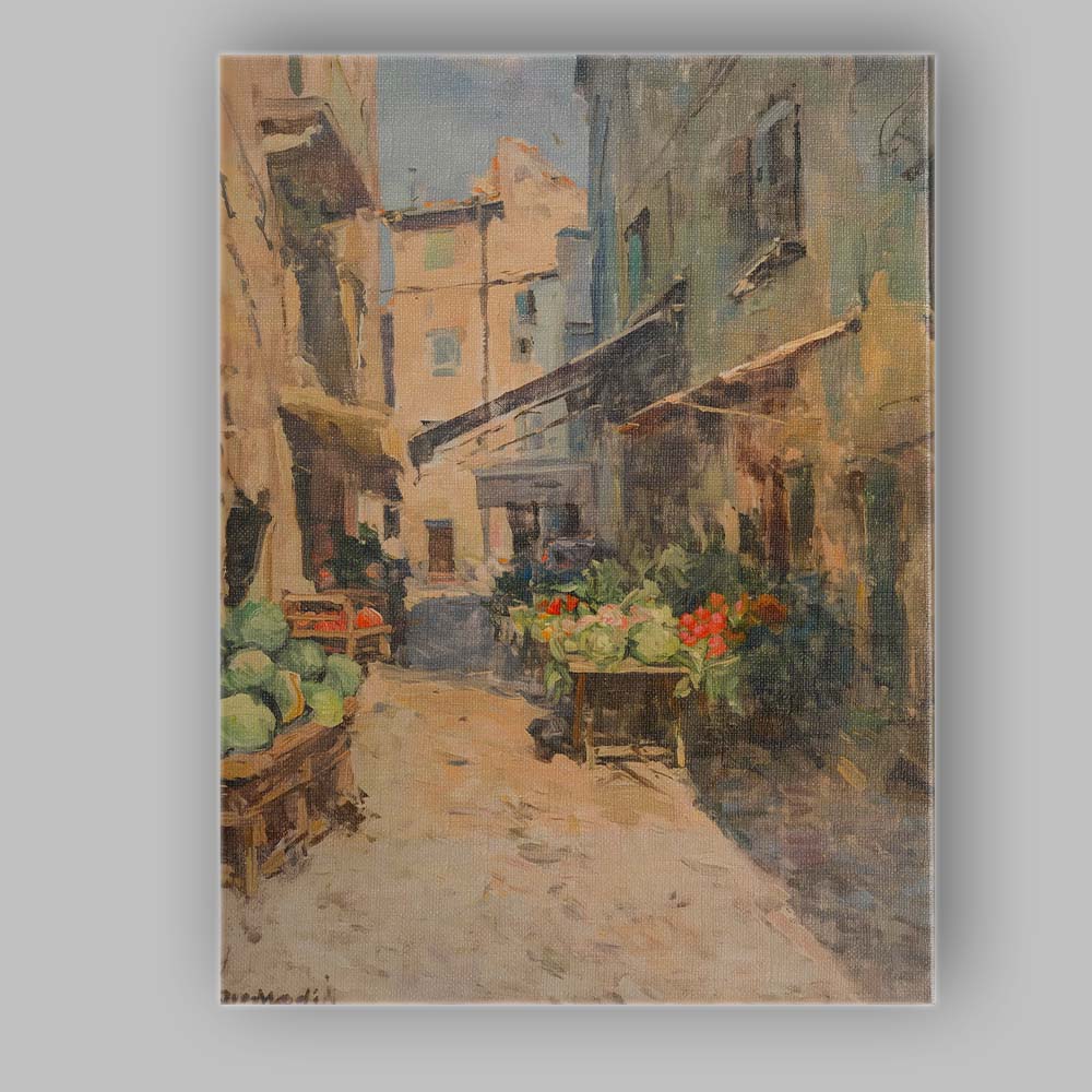 European Old Town Market Street Impressionist Cityscape Canvas Wall Art Print Decor Picture Ready to Hang