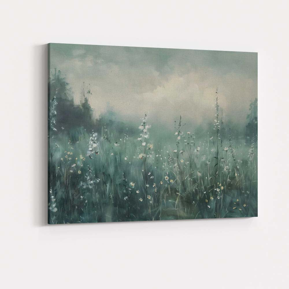 Misty Blue Wildflower Meadow Atmospheric Landscape Canvas Wall Art Print Decor Picture Ready to Hang