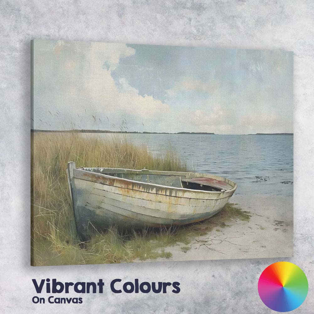 Rustic Weathered Fishing Boat Coastal Shore Landscape Canvas Wall Art Print Decor Picture Ready to Hang