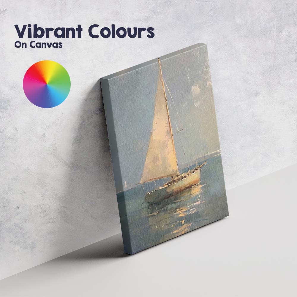 Elegant White Sailboat Calm Sea Coastal Painting Canvas Wall Art Print Decor Picture Ready to Hang