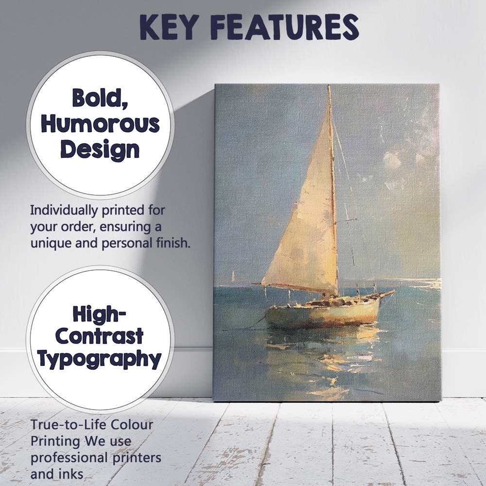 Elegant White Sailboat Calm Sea Coastal Painting Canvas Wall Art Print Decor Picture Ready to Hang