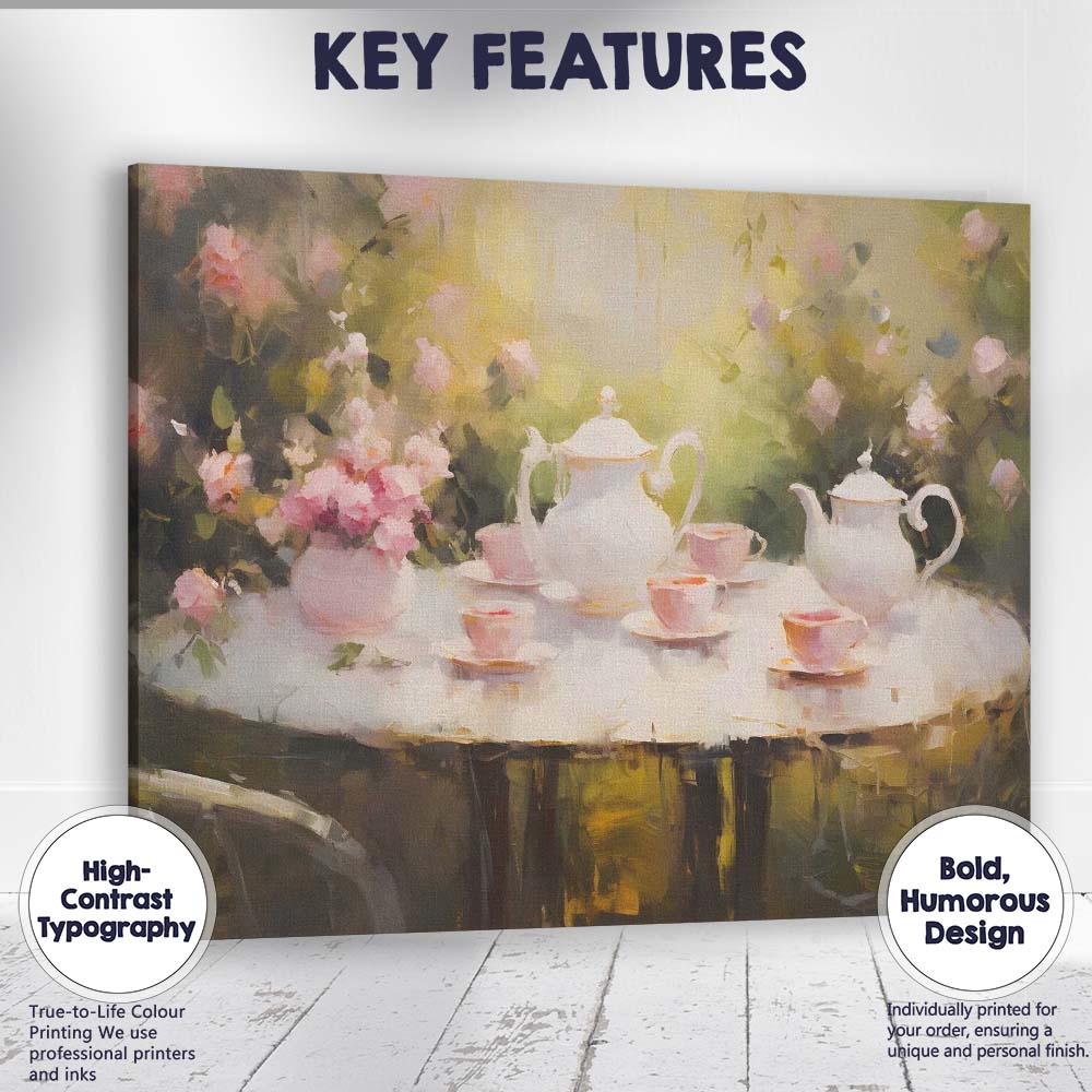 Romantic Garden Tea Party Floral Impressionist Canvas Wall Art Print Decor Picture Ready to Hang