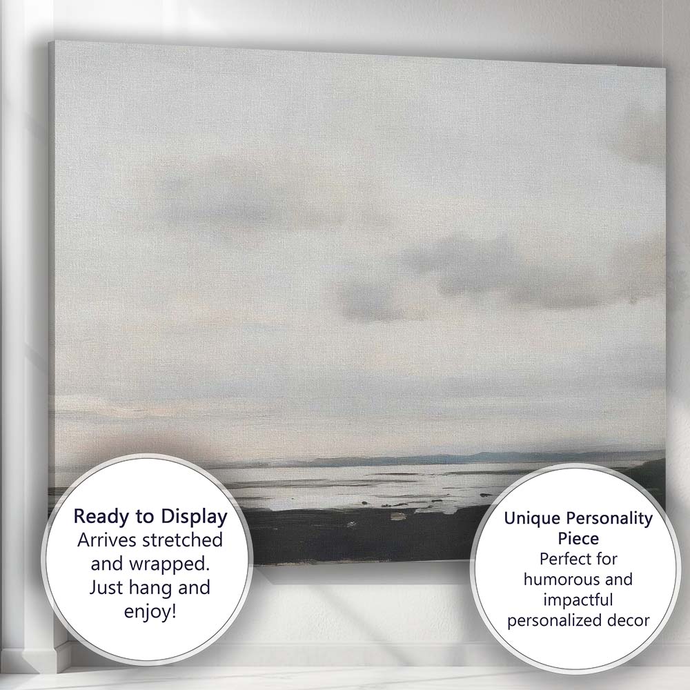 Minimalist Coastal Shoreline Overcast Sky Seascape Canvas Wall Art Print Decor Picture Ready to Hang