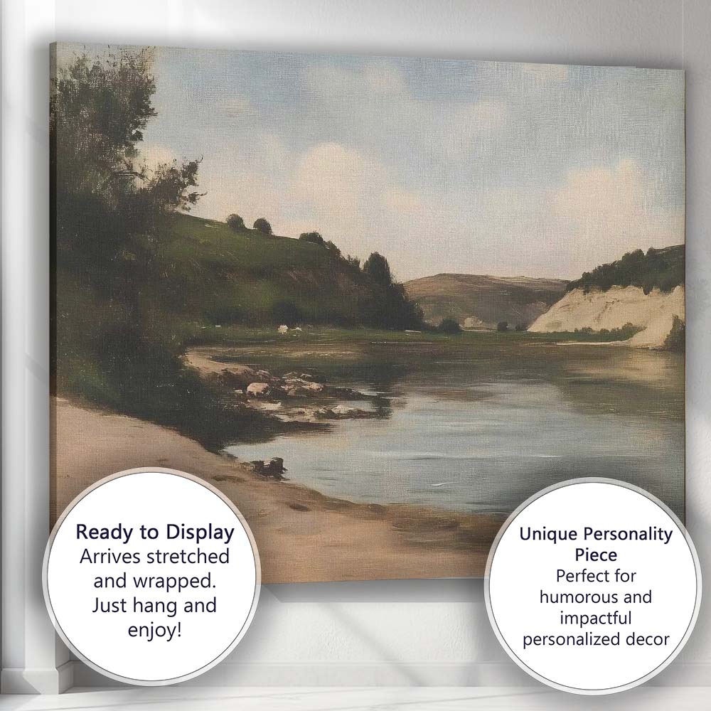 Peaceful Riverside Valley Countryside Landscape Canvas Wall Art Print Decor Picture Ready to Hang