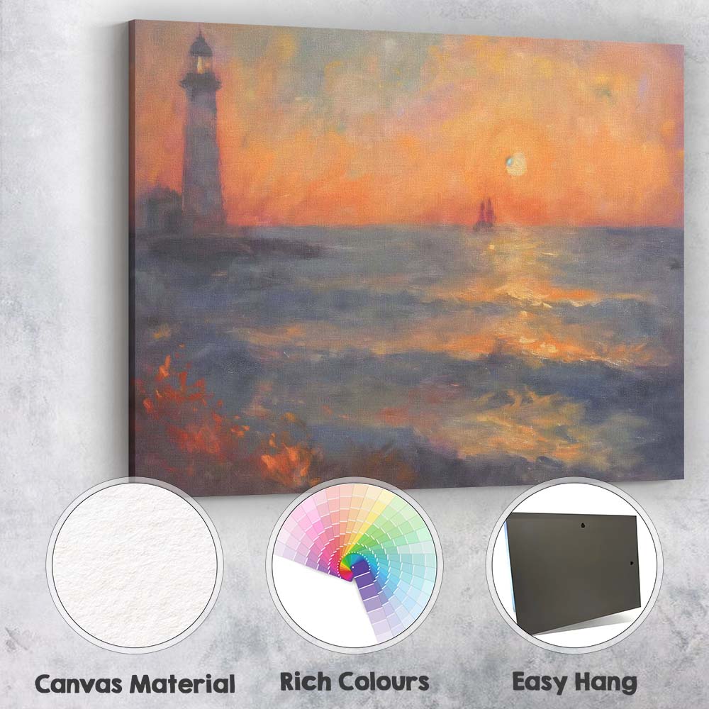 Impressionist Lighthouse Sunset Ocean Seascape Canvas Wall Art Print Decor Picture Ready to Hang