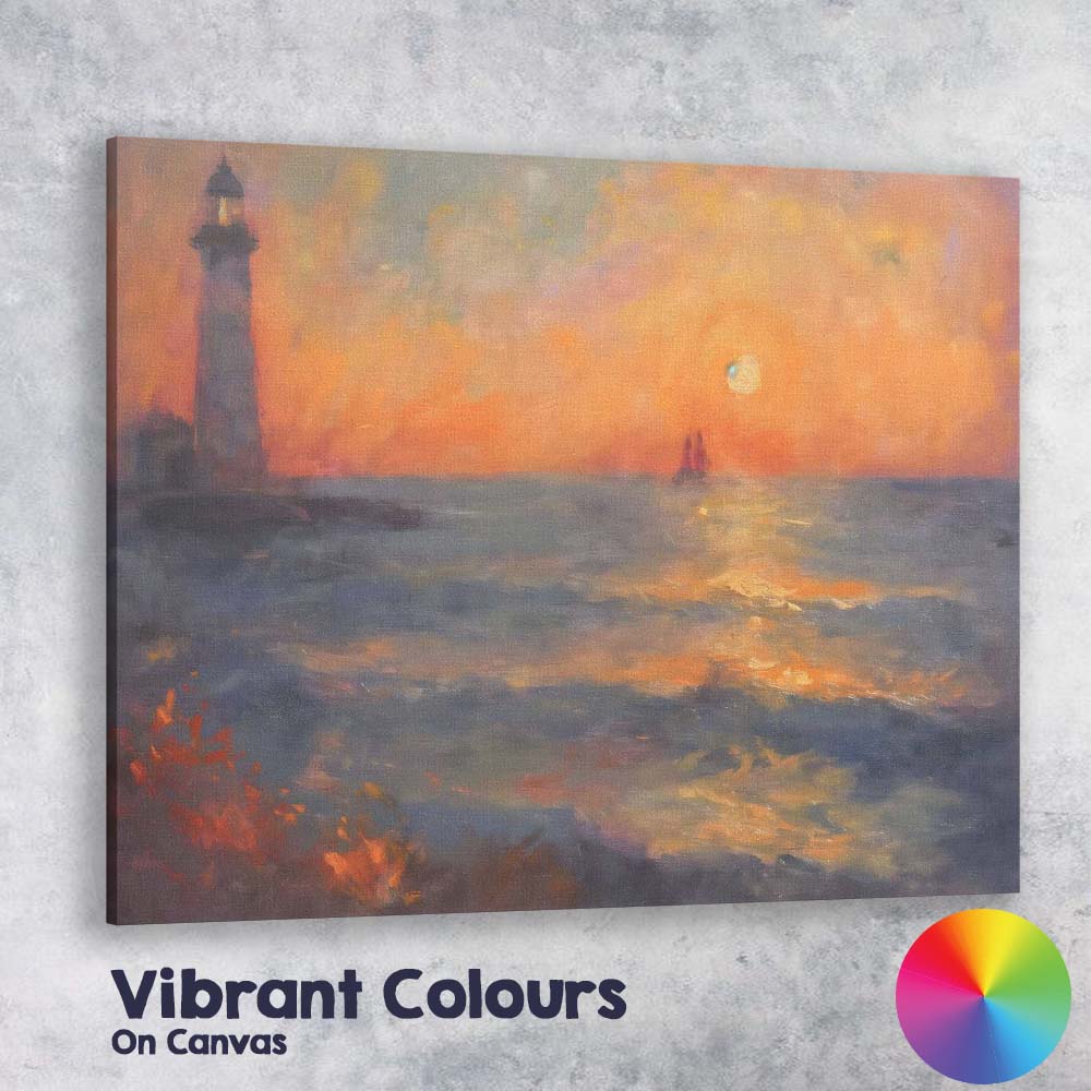 Impressionist Lighthouse Sunset Ocean Seascape Canvas Wall Art Print Decor Picture Ready to Hang
