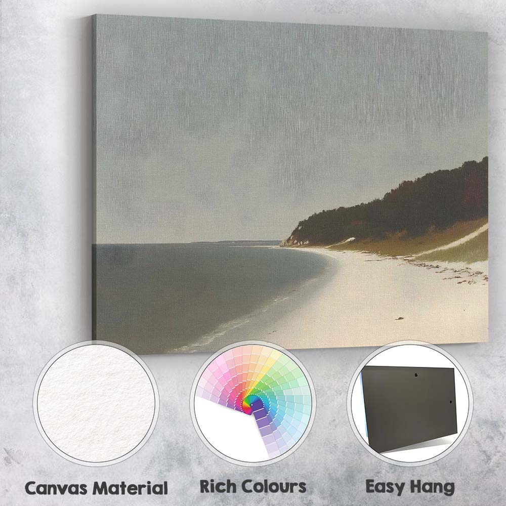 Peaceful Curved Sandy Beach Coastal Shoreline Landscape Canvas Wall Art Print Decor Picture Ready to Hang