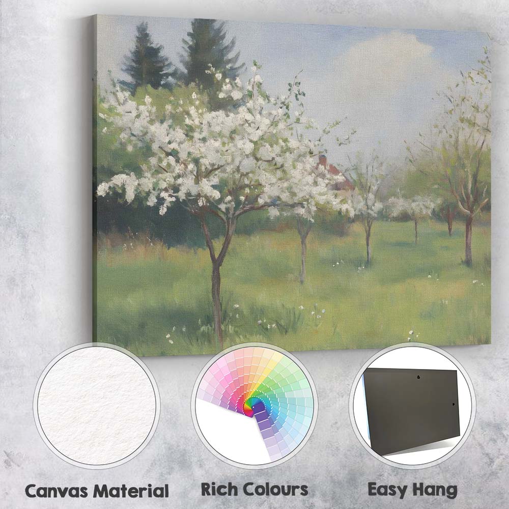 Spring Blossom Orchard White Flowering Trees Landscape Canvas Wall Art Print Decor Picture Ready to Hang