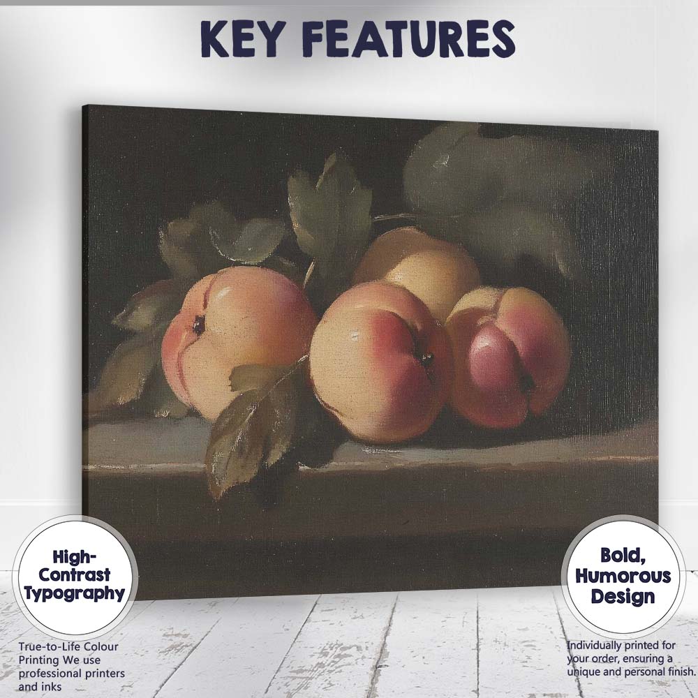 Classic Dark Still Life Peaches and Plum Oil Painting Canvas Wall Art Print Decor Picture Ready to Hang